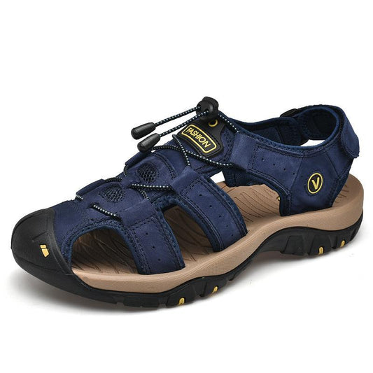 Top cowhide outdoor beach shoes toe velcro sandals - fits