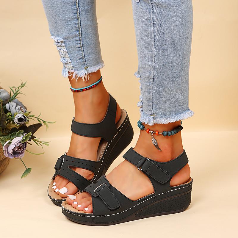 Velcro platform romanesque casual fishbill sandals - fits