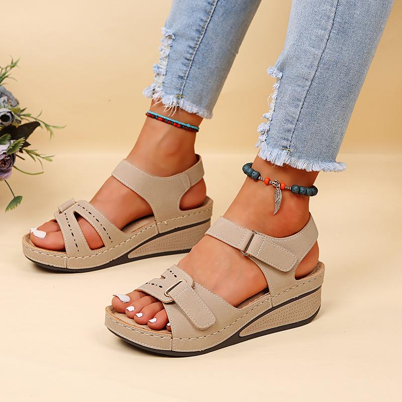 Velcro platform romanesque casual fishbill sandals - fits