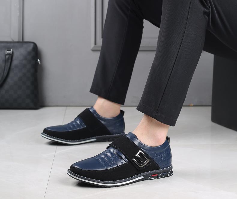 Velcro slip on embroidered men's leather shoes