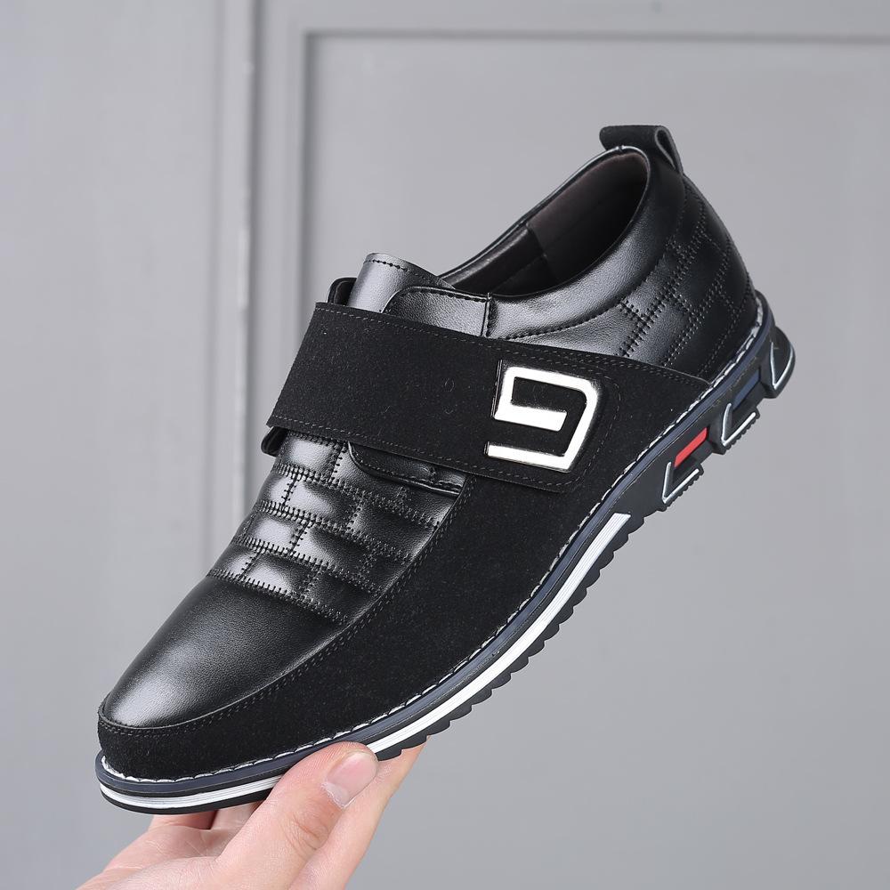 Velcro slip on embroidered men's leather shoes