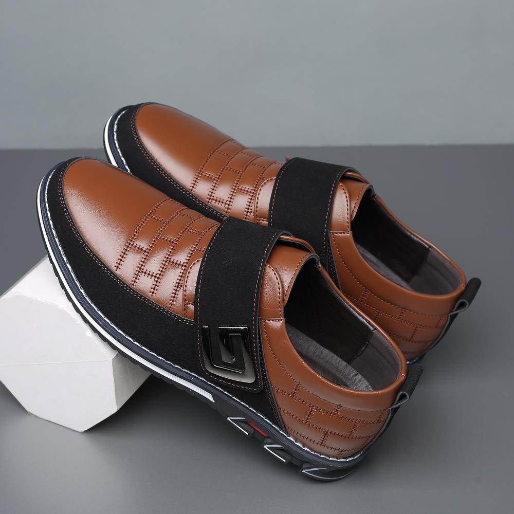 Velcro slip on embroidered men's leather shoes