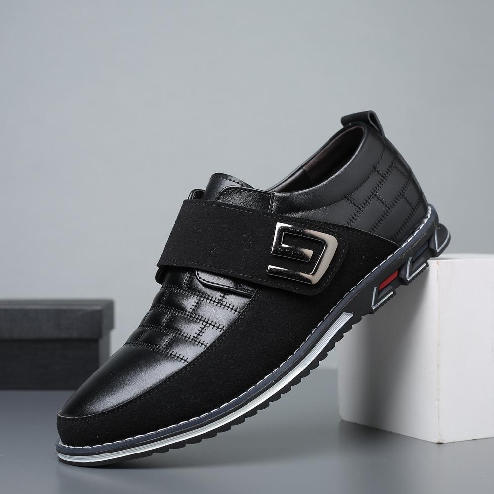 Velcro slip on embroidered men's leather shoes