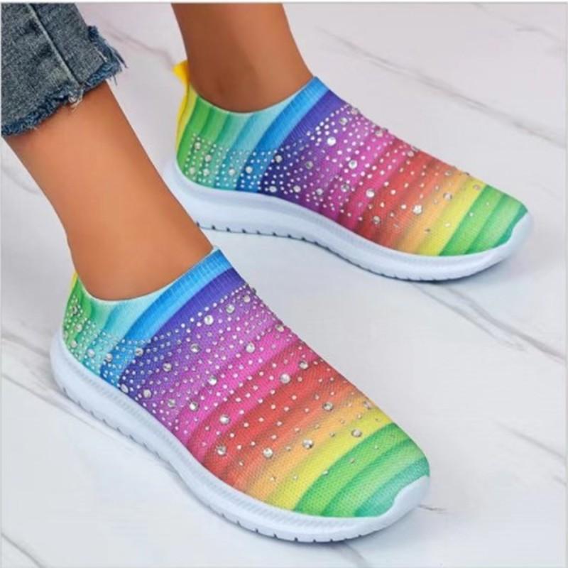 Women's Rainbow Rhinestone Sock Comfortable Slip On Sports Sneakers