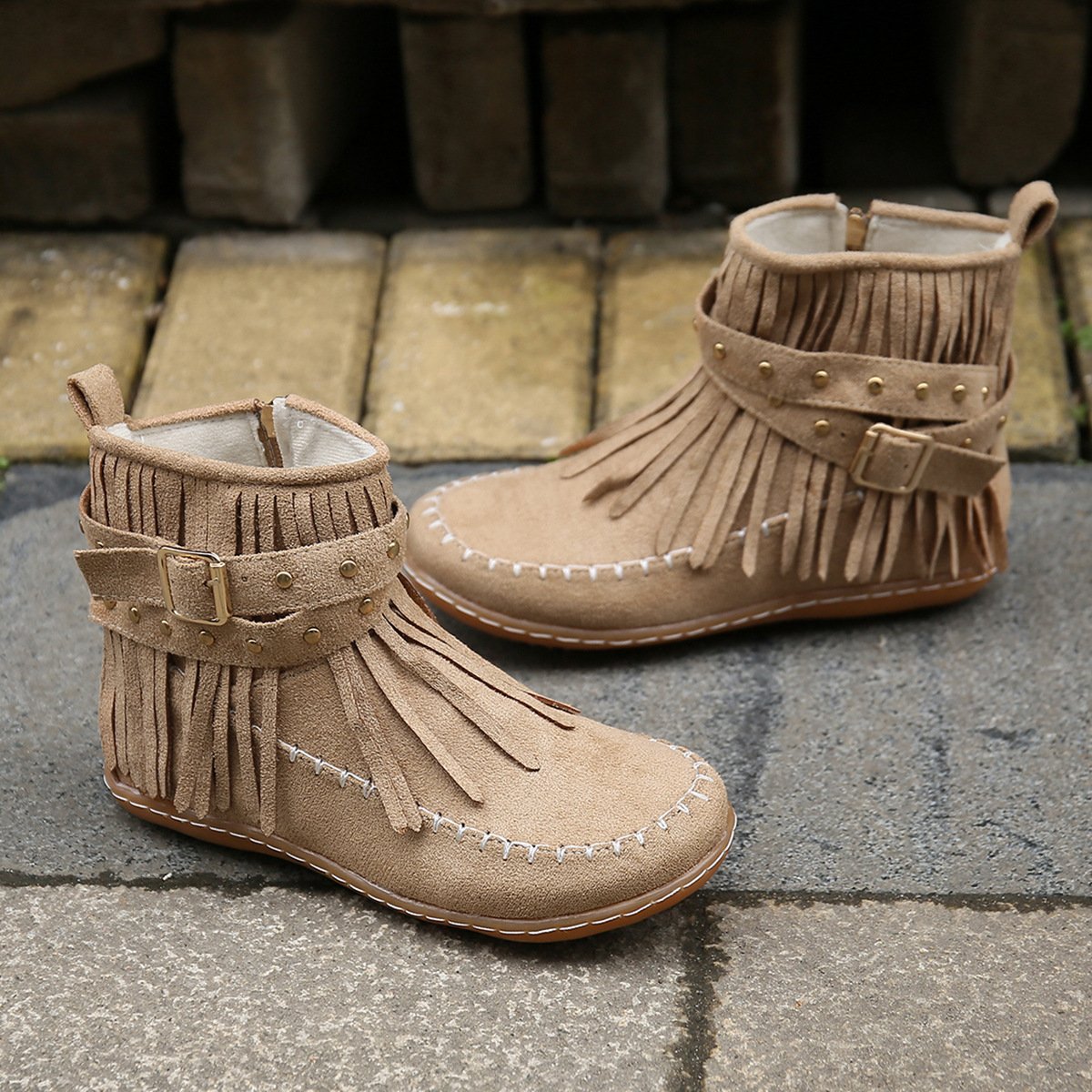 Women Studded fringed flat comfort boots