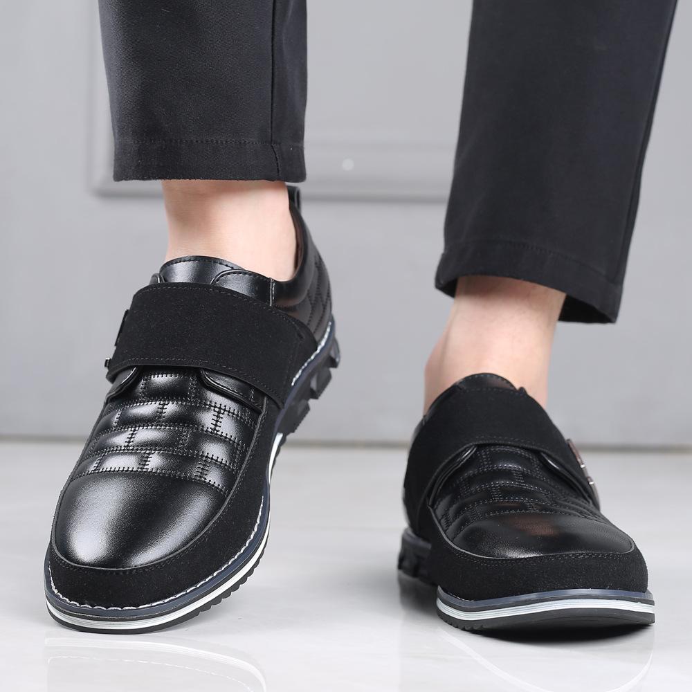 Velcro slip on embroidered men's leather shoes