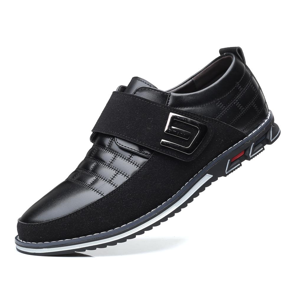 Velcro slip on embroidered men's leather shoes