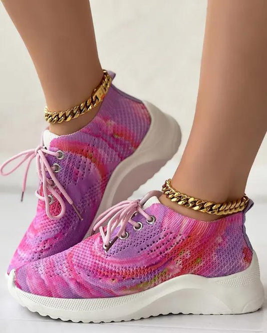 Tie Dye Print Lace-up Slip-On Breathable Sneakers