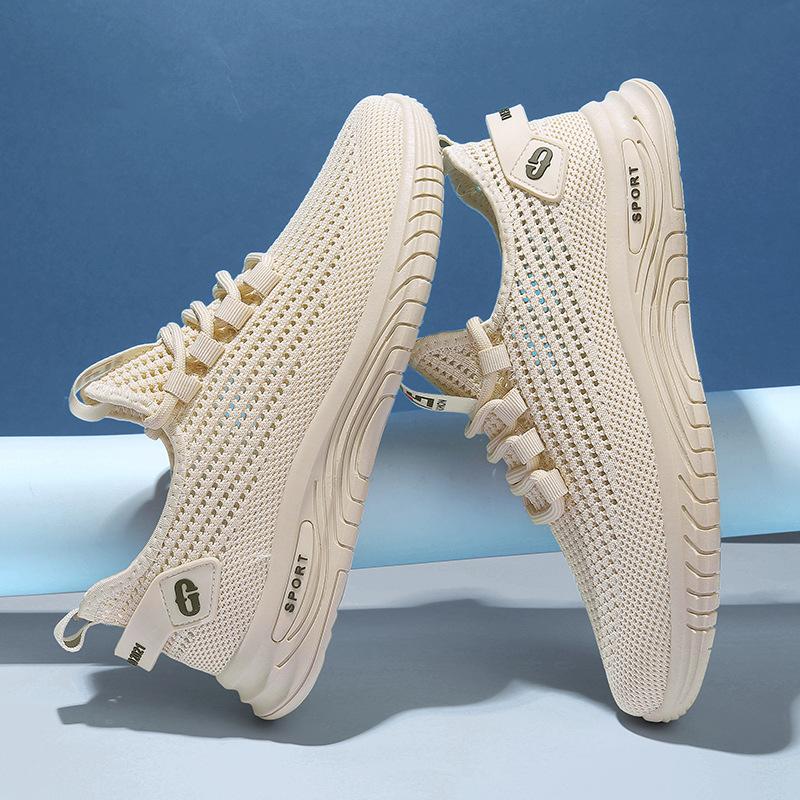 (WIDE)Flat heel fly woven breathable non-slip solid color casual low-top sneakers - fits