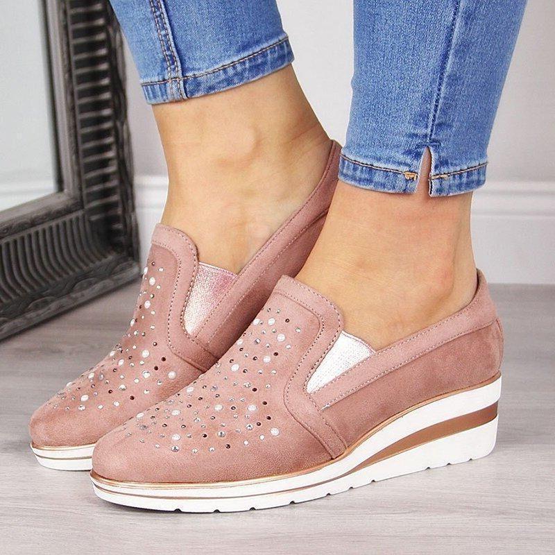 Wedge rhinestone loafers casual shoes - fits