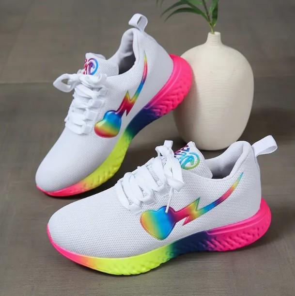 Women's Rainbow Love Sole Flying Woven Sneakers - fits