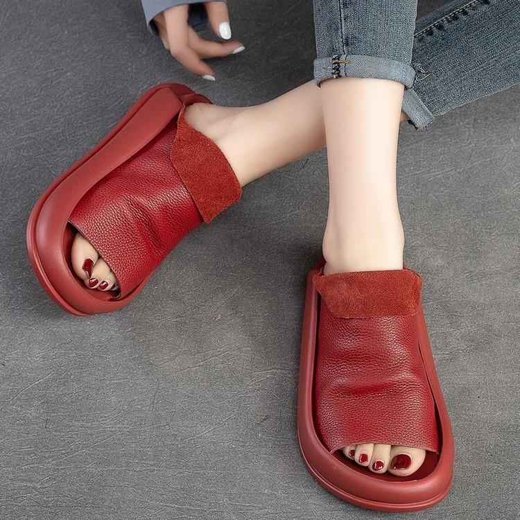 Women's Italian Leather Platform Slippers - fits