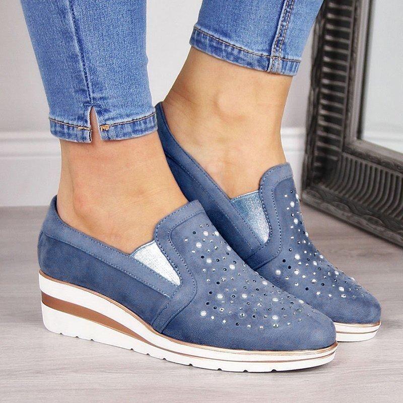 Wedge rhinestone loafers casual shoes - fits