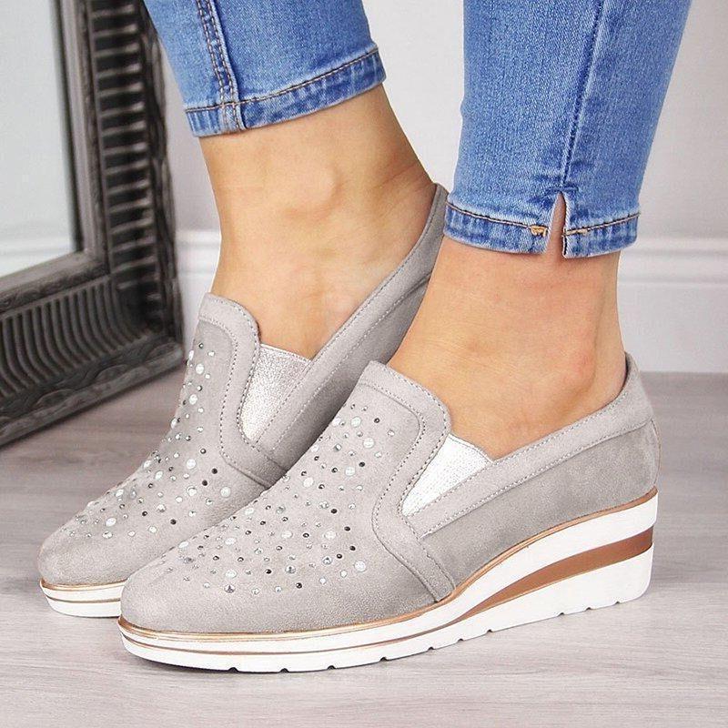 Wedge rhinestone loafers casual shoes - fits