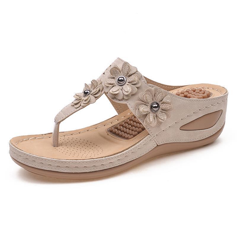 Women's Flower Decor Arch Support Wedge Slide Sandals - fits