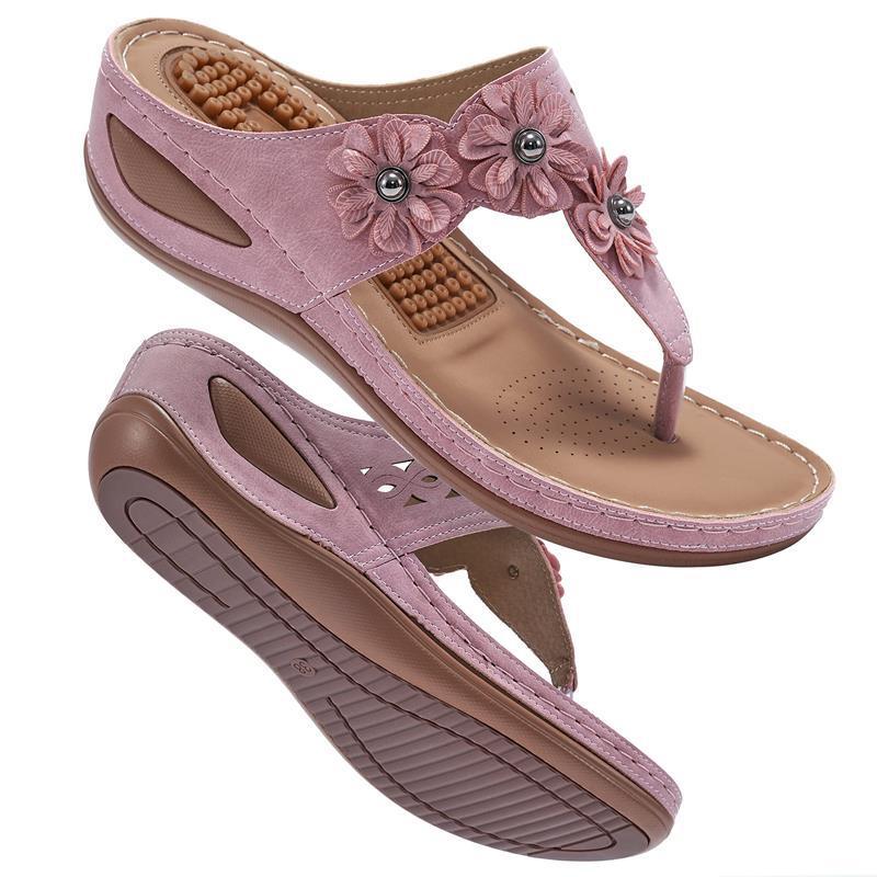 Women's Flower Decor Arch Support Wedge Slide Sandals - fits