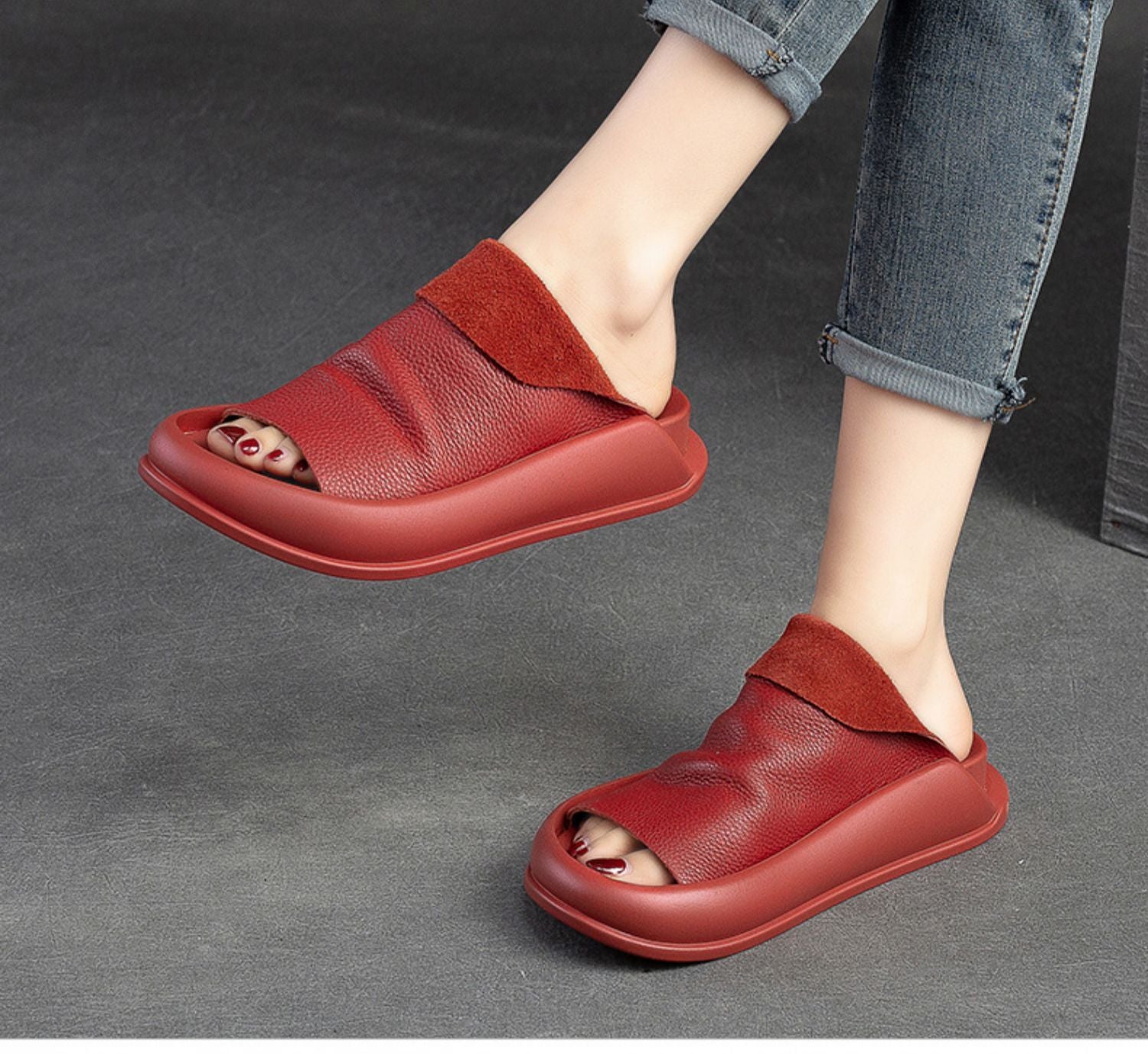 Women's Italian Leather Platform Slippers - fits