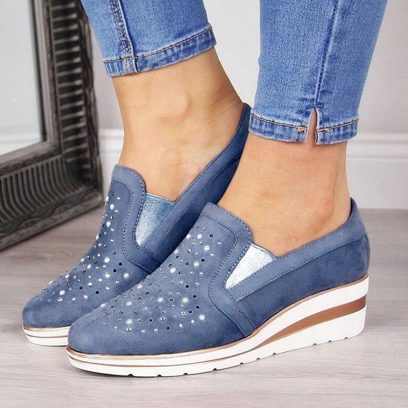 Wedge rhinestone loafers casual shoes - fits