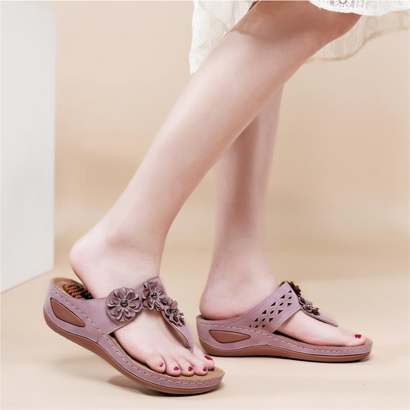 Women's Flower Decor Arch Support Wedge Slide Sandals - fits