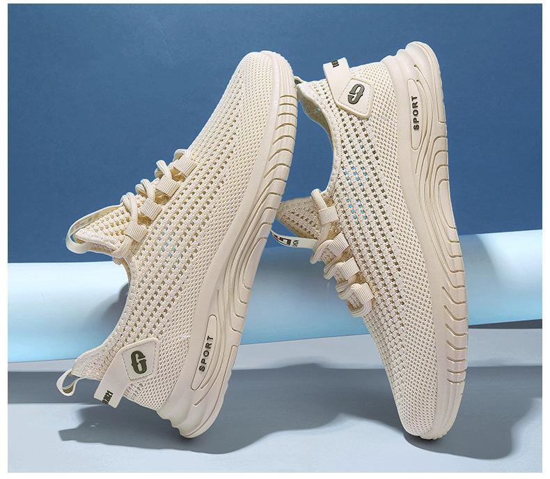 (WIDE)Flat heel fly woven breathable non-slip solid color casual low-top sneakers - fits