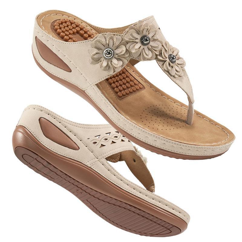 Women's Flower Decor Arch Support Wedge Slide Sandals - fits