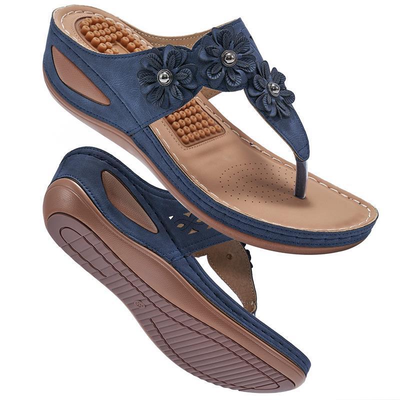 Women's Flower Decor Arch Support Wedge Slide Sandals - fits