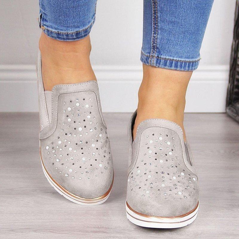 Wedge rhinestone loafers casual shoes - fits