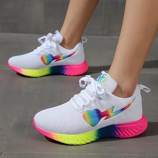 Women's Rainbow Love Sole Flying Woven Sneakers - fits