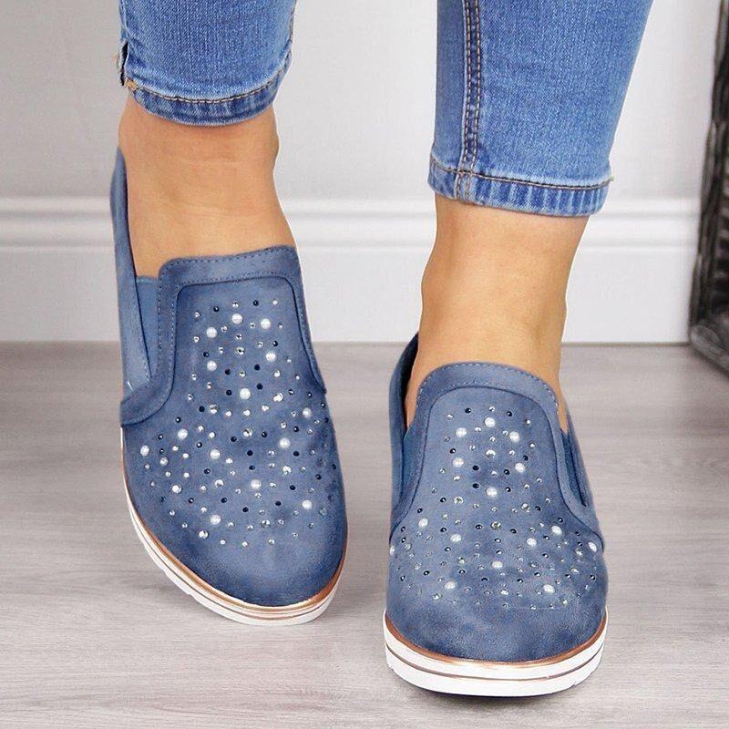 Wedge rhinestone loafers casual shoes - fits