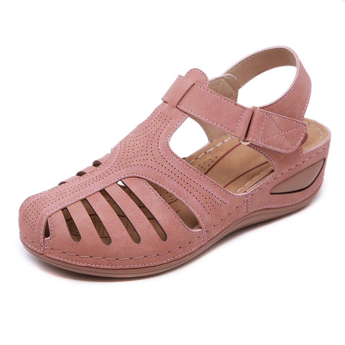 Vintage summer stitching wedge toe sandals - fits