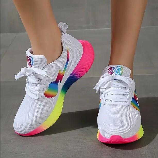 Women's Rainbow Love Sole Flying Woven Sneakers - fits