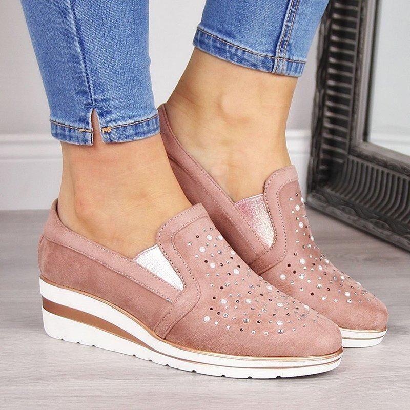 Wedge rhinestone loafers casual shoes - fits