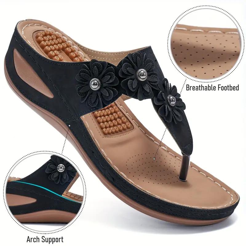 Women's Flower Decor Arch Support Wedge Slide Sandals - fits