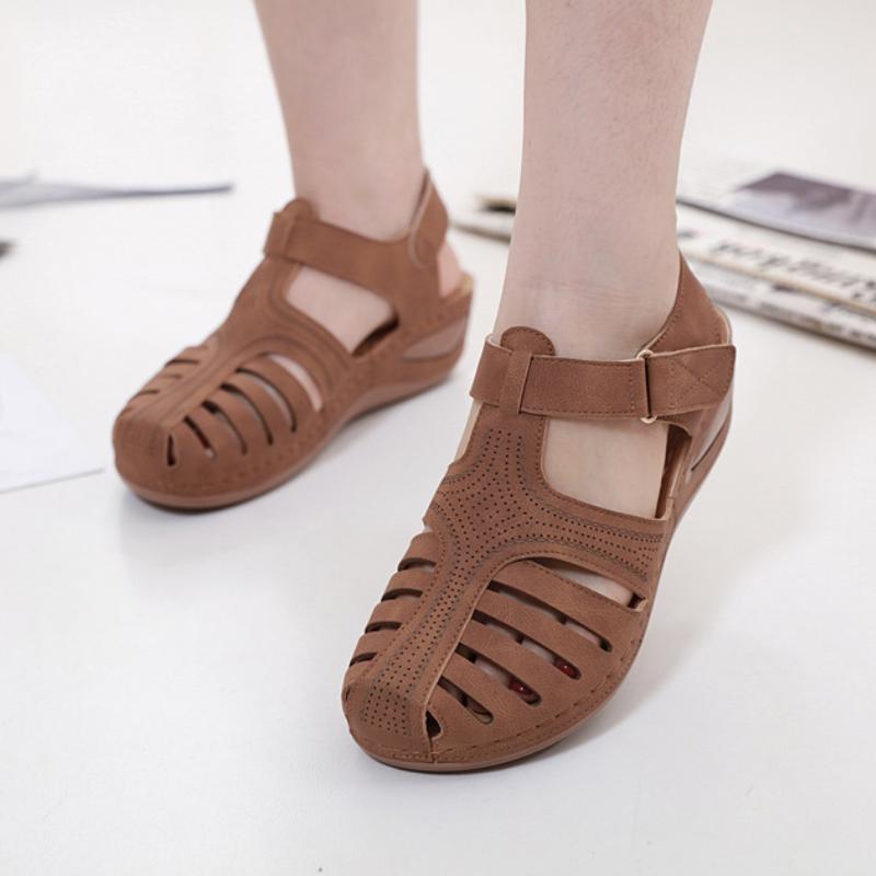 Vintage summer stitching wedge toe sandals - fits